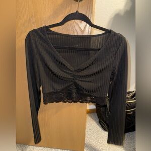 Black Lace Trimmed Women's Top